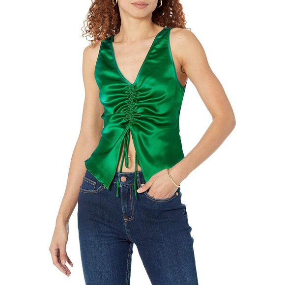 The Drop Women's Jason Cinched-Front Cami-Green - Picture 1 of 7